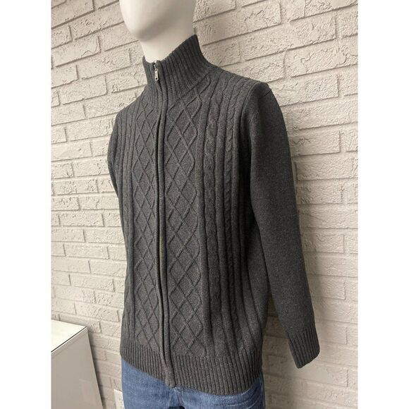 Voboom NWT Gray Full Zip Cable Knit Wool Blend Sweater Size L - Picture 6 of 12